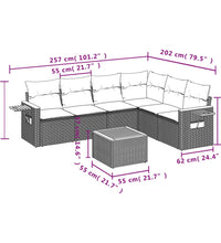 7-tlg. Garten-Sofagarnitur mit Kissen Beige Poly Rattan