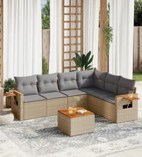 7-tlg. Garten-Sofagarnitur mit Kissen Beige Poly Rattan