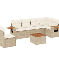 7-tlg. Garten-Sofagarnitur mit Kissen Beige Poly Rattan