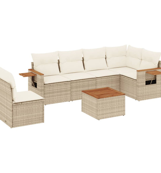 7-tlg. Garten-Sofagarnitur mit Kissen Beige Poly Rattan