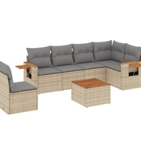 7-tlg. Garten-Sofagarnitur mit Kissen Beige Poly Rattan
