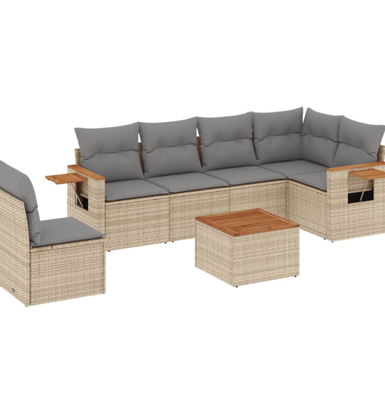 7-tlg. Garten-Sofagarnitur mit Kissen Beige Poly Rattan