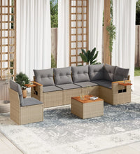 7-tlg. Garten-Sofagarnitur mit Kissen Beige Poly Rattan