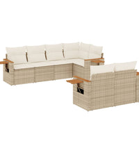 7-tlg. Garten-Sofagarnitur mit Kissen Beige Poly Rattan