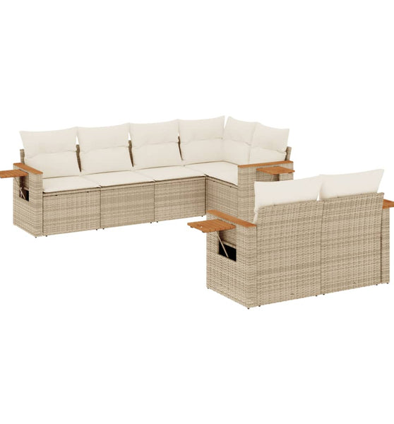 7-tlg. Garten-Sofagarnitur mit Kissen Beige Poly Rattan