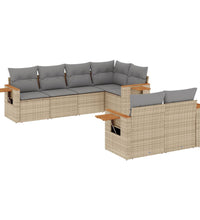 7-tlg. Garten-Sofagarnitur mit Kissen Beige Poly Rattan
