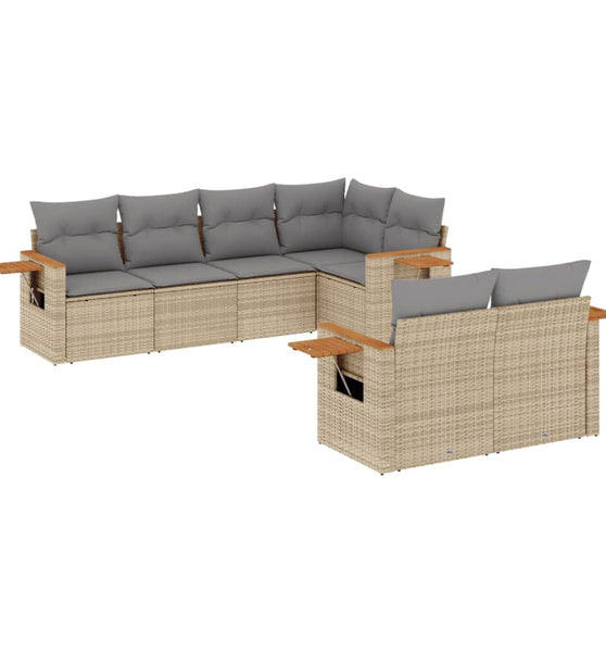 7-tlg. Garten-Sofagarnitur mit Kissen Beige Poly Rattan