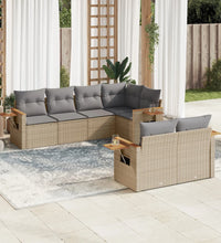 7-tlg. Garten-Sofagarnitur mit Kissen Beige Poly Rattan