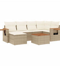 7-tlg. Garten-Sofagarnitur mit Kissen Beige Poly Rattan