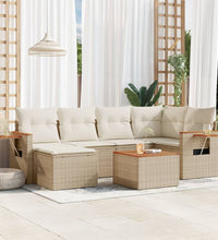 7-tlg. Garten-Sofagarnitur mit Kissen Beige Poly Rattan
