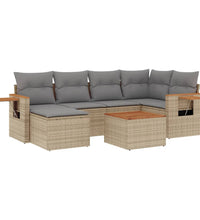 7-tlg. Garten-Sofagarnitur mit Kissen Beige Poly Rattan