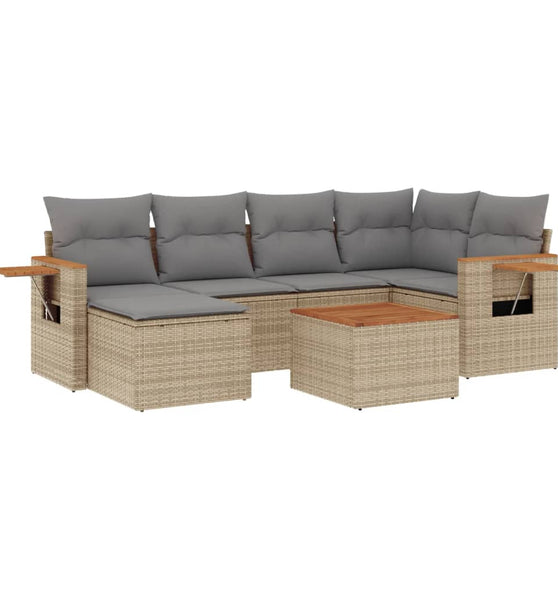 7-tlg. Garten-Sofagarnitur mit Kissen Beige Poly Rattan