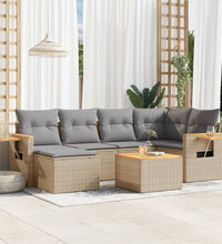 7-tlg. Garten-Sofagarnitur mit Kissen Beige Poly Rattan