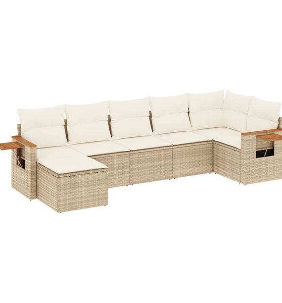 7-tlg. Garten-Sofagarnitur mit Kissen Beige Poly Rattan