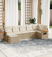7-tlg. Garten-Sofagarnitur mit Kissen Beige Poly Rattan