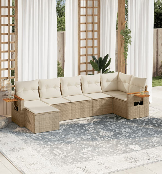 7-tlg. Garten-Sofagarnitur mit Kissen Beige Poly Rattan