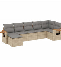 7-tlg. Garten-Sofagarnitur mit Kissen Beige Poly Rattan