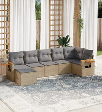 7-tlg. Garten-Sofagarnitur mit Kissen Beige Poly Rattan