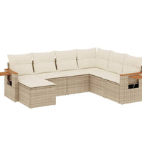 7-tlg. Garten-Sofagarnitur mit Kissen Beige Poly Rattan