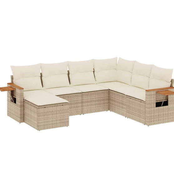 7-tlg. Garten-Sofagarnitur mit Kissen Beige Poly Rattan