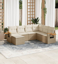 7-tlg. Garten-Sofagarnitur mit Kissen Beige Poly Rattan
