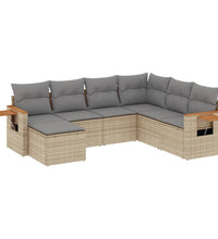 7-tlg. Garten-Sofagarnitur mit Kissen Beige Poly Rattan