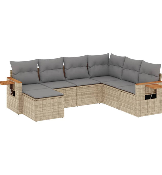 7-tlg. Garten-Sofagarnitur mit Kissen Beige Poly Rattan