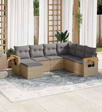 7-tlg. Garten-Sofagarnitur mit Kissen Beige Poly Rattan