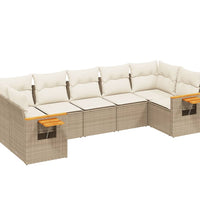 7-tlg. Garten-Sofagarnitur mit Kissen Beige Poly Rattan