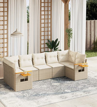 7-tlg. Garten-Sofagarnitur mit Kissen Beige Poly Rattan