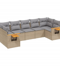 7-tlg. Garten-Sofagarnitur mit Kissen Beige Poly Rattan
