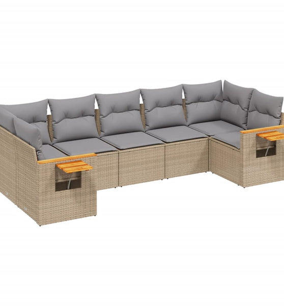 7-tlg. Garten-Sofagarnitur mit Kissen Beige Poly Rattan