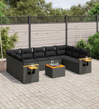 10-tlg. Garten-Sofagarnitur mit Kissen Schwarz Poly Rattan