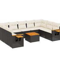 10-tlg. Garten-Sofagarnitur mit Kissen Schwarz Poly Rattan