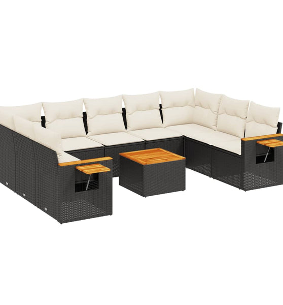 10-tlg. Garten-Sofagarnitur mit Kissen Schwarz Poly Rattan