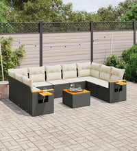10-tlg. Garten-Sofagarnitur mit Kissen Schwarz Poly Rattan