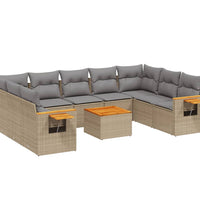 10-tlg. Garten-Sofagarnitur mit Kissen Beige Poly Rattan