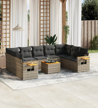 10-tlg. Garten-Sofagarnitur mit Kissen Grau Poly Rattan