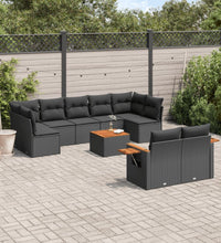 10-tlg. Garten-Sofagarnitur mit Kissen Schwarz Poly Rattan