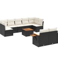 10-tlg. Garten-Sofagarnitur mit Kissen Schwarz Poly Rattan
