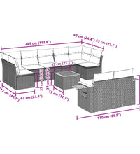 10-tlg. Garten-Sofagarnitur mit Kissen Grau Poly Rattan