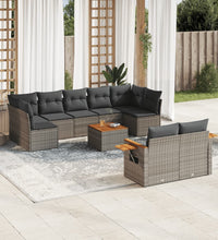 10-tlg. Garten-Sofagarnitur mit Kissen Grau Poly Rattan