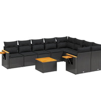 10-tlg. Garten-Sofagarnitur mit Kissen Schwarz Poly Rattan