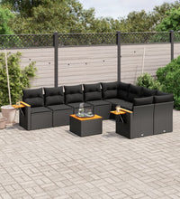 10-tlg. Garten-Sofagarnitur mit Kissen Schwarz Poly Rattan