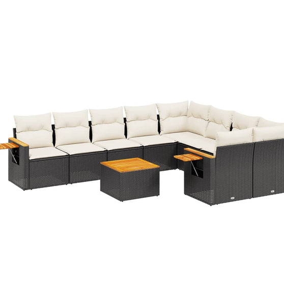 10-tlg. Garten-Sofagarnitur mit Kissen Schwarz Poly Rattan