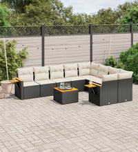 10-tlg. Garten-Sofagarnitur mit Kissen Schwarz Poly Rattan