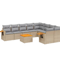 10-tlg. Garten-Sofagarnitur mit Kissen Beige Poly Rattan