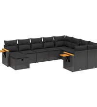 10-tlg. Garten-Sofagarnitur mit Kissen Schwarz Poly Rattan