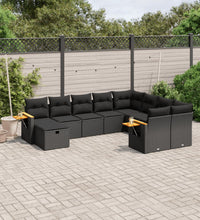10-tlg. Garten-Sofagarnitur mit Kissen Schwarz Poly Rattan
