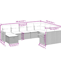 10-tlg. Garten-Sofagarnitur mit Kissen Schwarz Poly Rattan